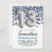 13e verjaardag Silver Confetti Invitation Kaart (Voorkant)