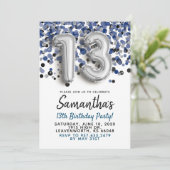 13e verjaardag Silver Confetti Invitation Kaart (Staand voorkant)