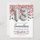 13e verjaardag Silver Confetti Invitation Kaart (Voorkant)