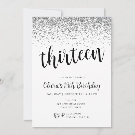 13e verjaardag Silver Glitter Confetti Kaart (Voorkant)