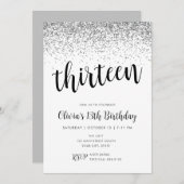 13e verjaardag Silver Glitter Confetti Kaart (Voorkant / Achterkant)