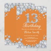 13e verjaardag Sinaasappel en Silver Diamond Kaart (Voorkant / Achterkant)