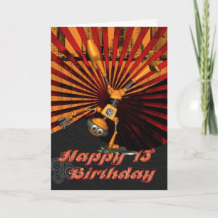13e verjaardag, skateboard Robot Birthday Card Kaart