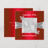 13e Verjaardag Sleepover Butterfly Foto rood Kaart (Voorkant / Achterkant)