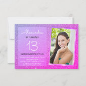 13e verjaardag Sparkle Paarse Roze Foto Kaart (Achterkant)