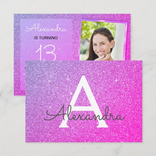 13e verjaardag Sparkle Paarse Roze Foto Kaart (Voorkant / Achterkant)