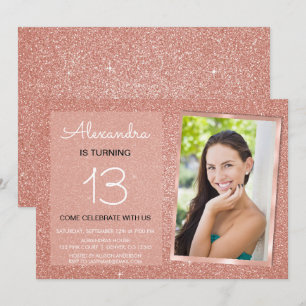 13e verjaardag Sparkle Roos Gold Blush Pink Foto Kaart
