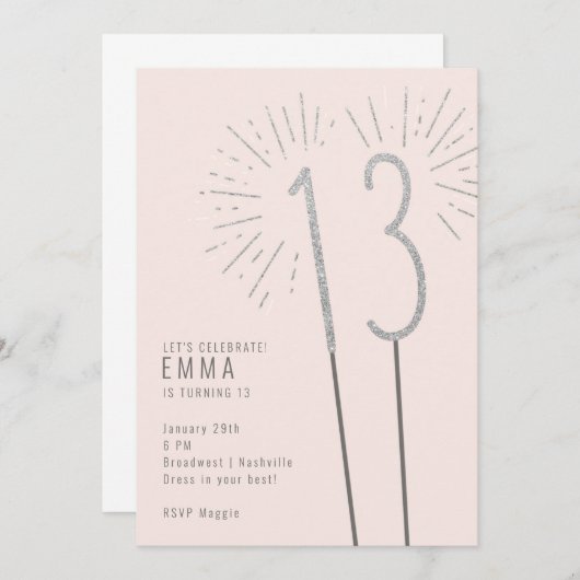 13e verjaardag Sparkler Meisje's Uitnodiging (Voorkant / Achterkant)