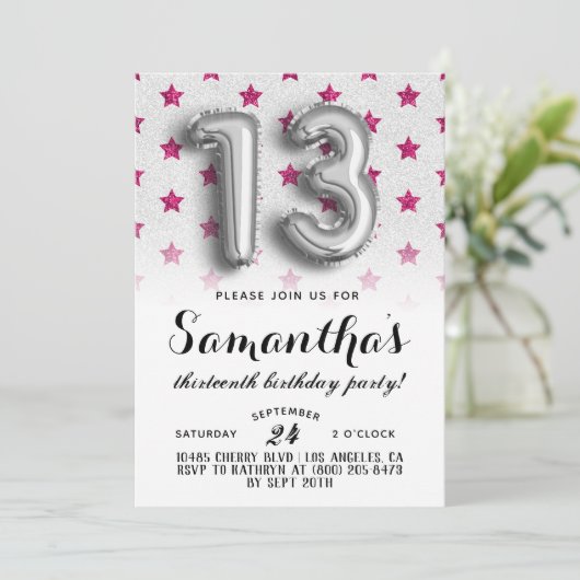 13e verjaardag Star Glitter Uitnodiging (Staand voorkant)