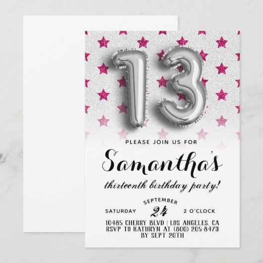 13e verjaardag Star Glitter Uitnodiging (Voorkant / Achterkant)