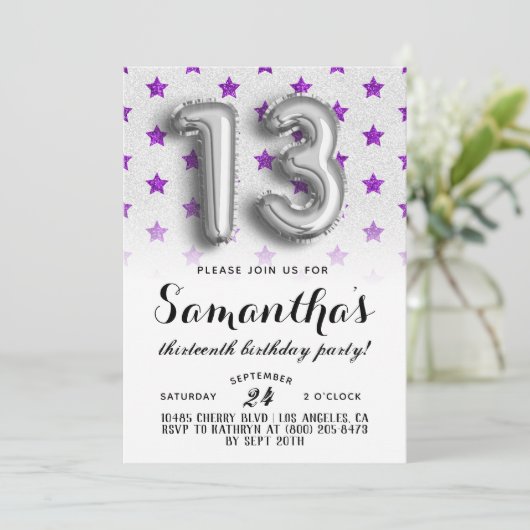 13e verjaardag Star Glitter Uitnodiging (Staand voorkant)