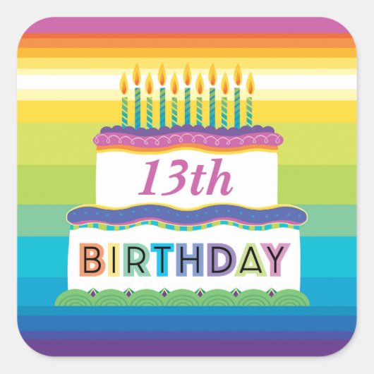 13e verjaardag Sticker met regenboogstrips (Voorkant)