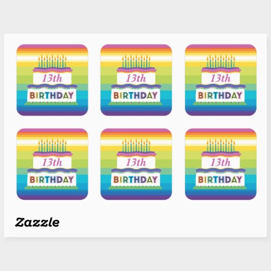 13e verjaardag Sticker met regenboogstrips (Vel)