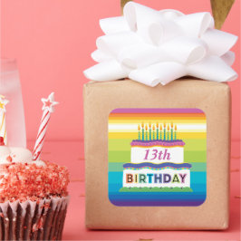 13e verjaardag Sticker met regenboogstrips