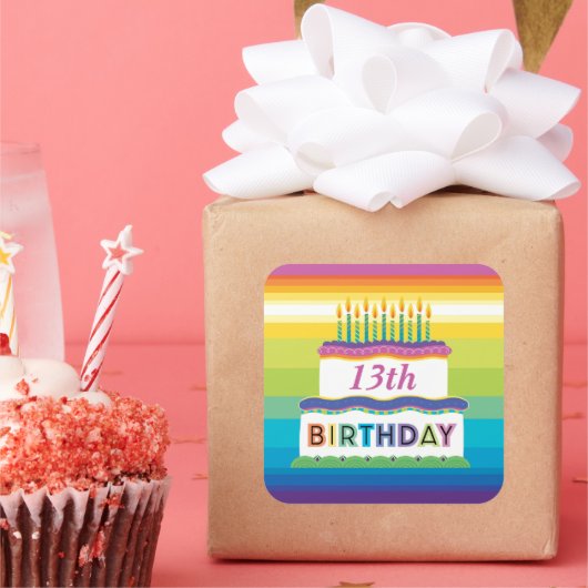 13e verjaardag Sticker met regenboogstrips (Feest)