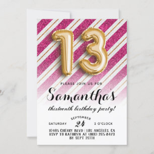 13e verjaardag Stripes Glitter Uitnodiging