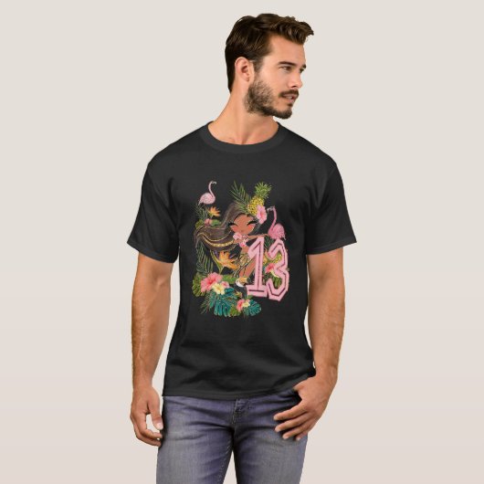 13e verjaardag Tiki Party Pool Zomer Hula Hawaiian T-shirt (Voorkant volledig)