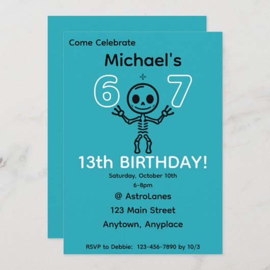 13e verjaardag uitnodiging 6 7 (Voorkant / Achterkant)