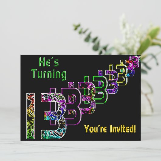 13e verjaardag, uitnodiging, Abstracte nummers, jo Kaart (Staand voorkant)
