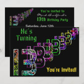 13e verjaardag, uitnodiging, Abstracte nummers, jo Kaart (Voorkant / Achterkant)