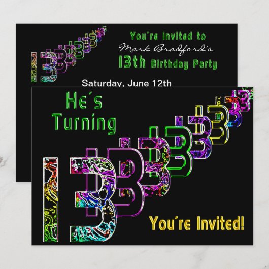 13e verjaardag, uitnodiging, Abstracte nummers, jo Kaart (Voorkant / Achterkant)