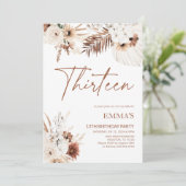 13E verjaardag Uitnodiging Boho Pampas (Staand voorkant)