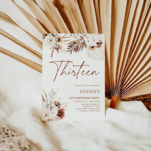 13E verjaardag Uitnodiging Boho Pampas