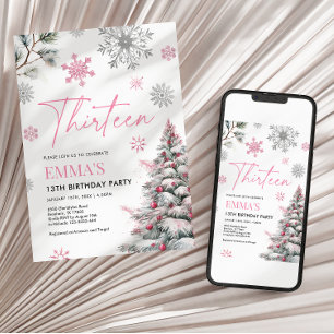 13e verjaardag uitnodiging, dertien verjaardag roz kaart