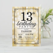 13e verjaardag uitnodiging Gold Glitter (Staand voorkant)