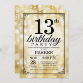 13e verjaardag uitnodiging Gold Glitter (Voorkant / Achterkant)