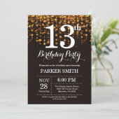 13e verjaardag uitnodiging Gold Glitter (Staand voorkant)