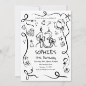 13e verjaardag uitnodiging, grillige 13e verjaarda kaart (Voorkant)