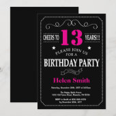 13e Verjaardag Uitnodiging Hot Pink Black Krijtbor (Voorkant / Achterkant)