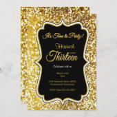 13e verjaardag uitnodiging in zwart en goud (Voorkant / Achterkant)