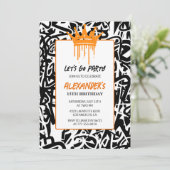 13e verjaardag uitnodiging jongen Party Graffiti P (Staand voorkant)