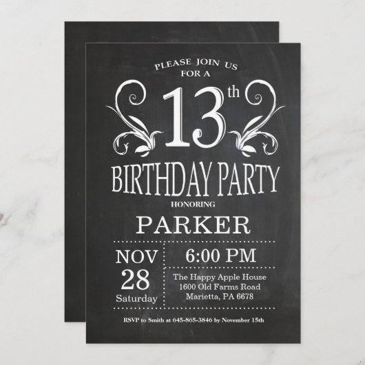 13e verjaardag Uitnodiging karton (Voorkant / Achterkant)