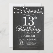 13e Verjaardag Uitnodiging Krijtbord String Lights (Voorkant)