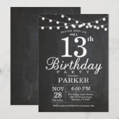 13e Verjaardag Uitnodiging Krijtbord String Lights (Voorkant / Achterkant)
