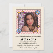 13e verjaardag uitnodiging Retro Groovy Blue Flora (Voorkant)