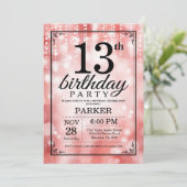13e verjaardag Uitnodiging rood glitter (Staand voorkant)