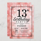 13e verjaardag uitnodiging roze glitter (Voorkant / Achterkant)