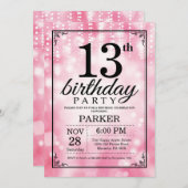 13e verjaardag uitnodiging roze glitter (Voorkant / Achterkant)