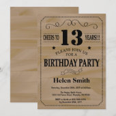13e verjaardag Uitnodiging Rustic Wood (Voorkant / Achterkant)