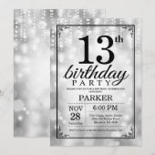 13e verjaardag Uitnodiging Silver Glitter (Voorkant / Achterkant)
