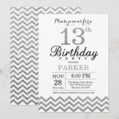 13e verjaardag Uitnodiging Silver Glitter (Voorkant / Achterkant)