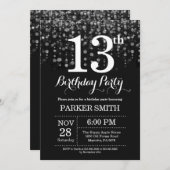 13e verjaardag Uitnodiging Silver Glitter (Voorkant / Achterkant)
