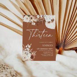 13E verjaardag Uitnodiging Terracotta Boho Pampas