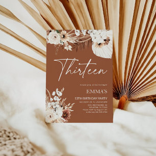 13E verjaardag Uitnodiging Terracotta Boho Pampas