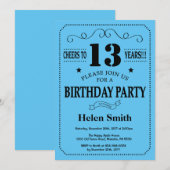13e verjaardag Uitnodiging zwart en blauw (Voorkant / Achterkant)
