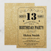13e verjaardag uitnodiging zwart en goud glitter (Voorkant / Achterkant)